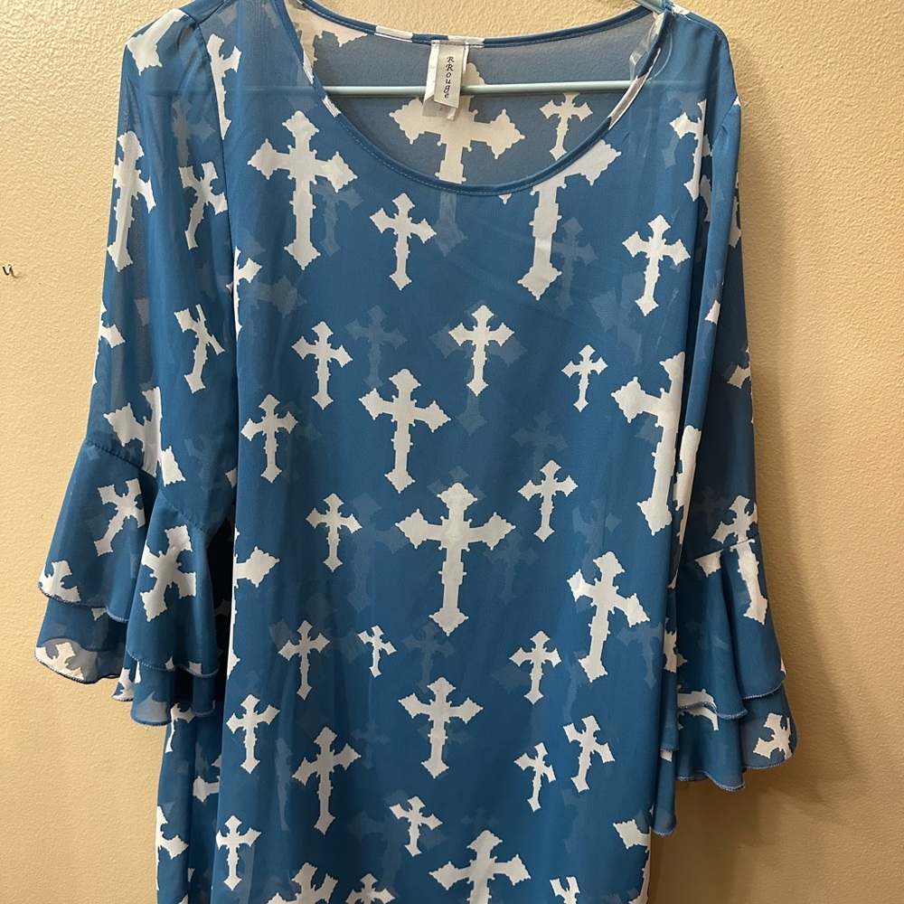 Blue and White Cross Pattern Women's Top